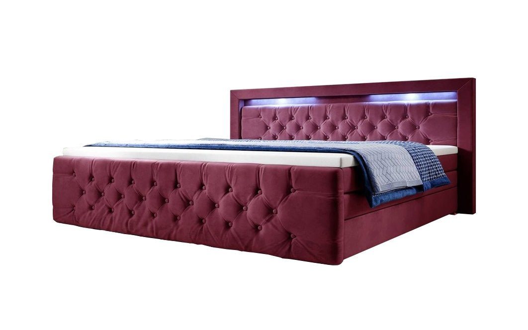 Luxusbetten24 Boxspringbett Boxspringbett Gloria, mit LED-Beleuchtung und Stauraum von Luxusbetten24