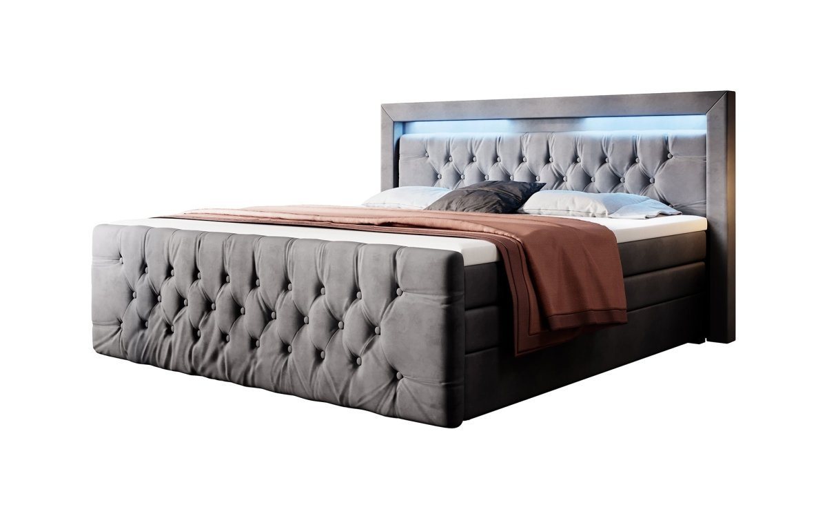 Luxusbetten24 Boxspringbett Boxspringbett Gloria, mit LED-Beleuchtung und Stauraum von Luxusbetten24