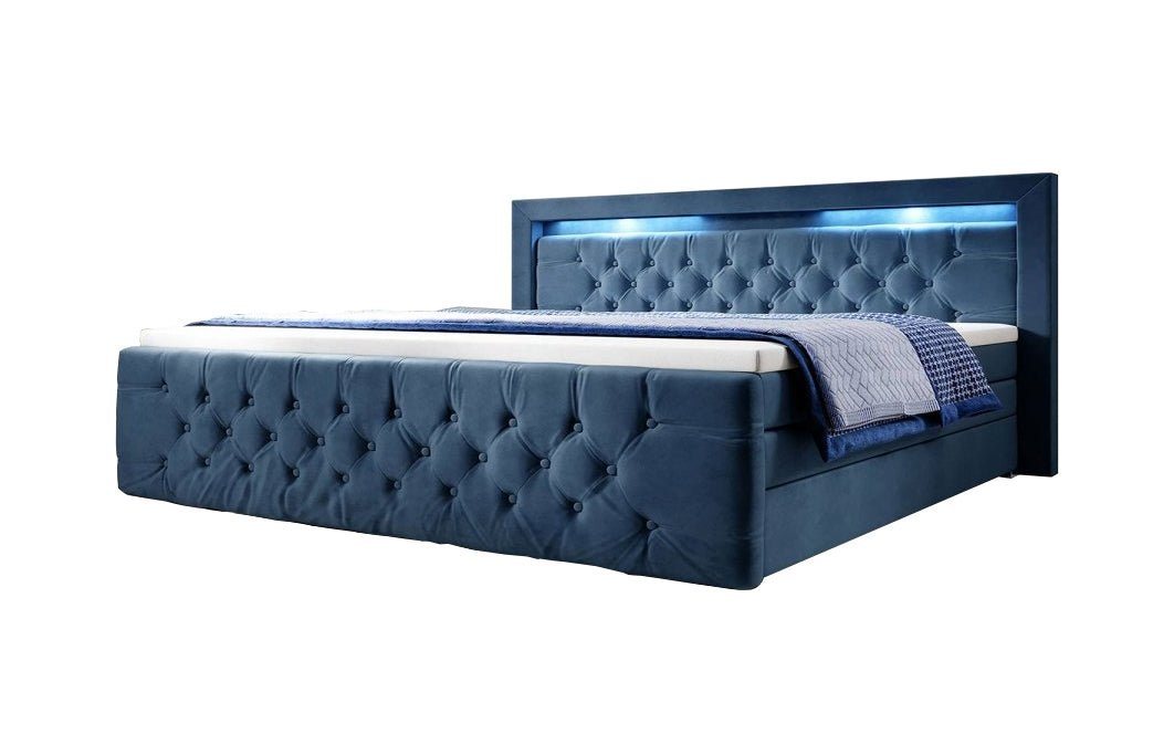 Luxusbetten24 Boxspringbett Boxspringbett Gloria, mit LED-Beleuchtung und Stauraum von Luxusbetten24