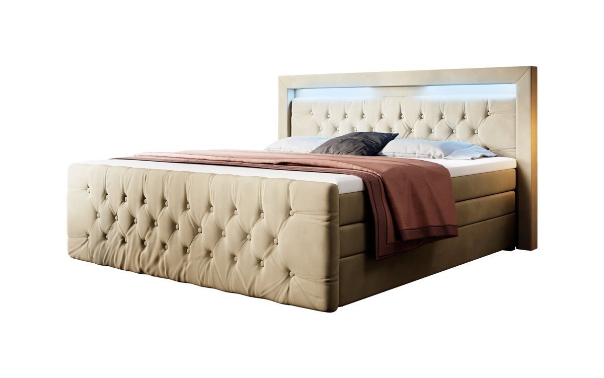 Luxusbetten24 Boxspringbett Boxspringbett Gloria, mit LED-Beleuchtung und Stauraum von Luxusbetten24