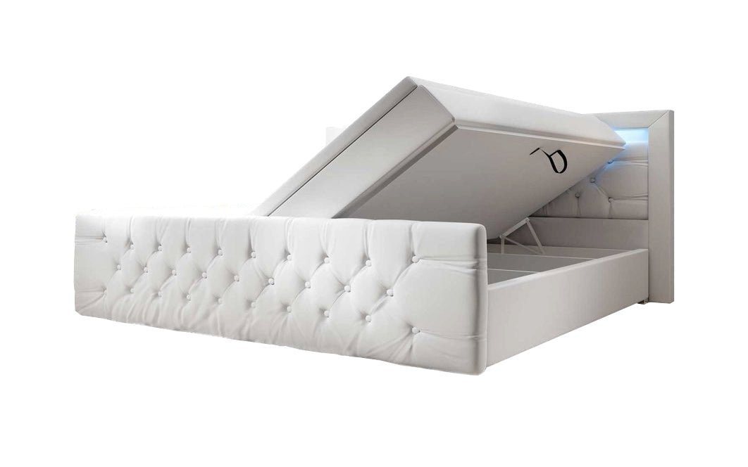 Luxusbetten24 Boxspringbett Boxspringbett Gloria, mit LED-Beleuchtung und Stauraum von Luxusbetten24