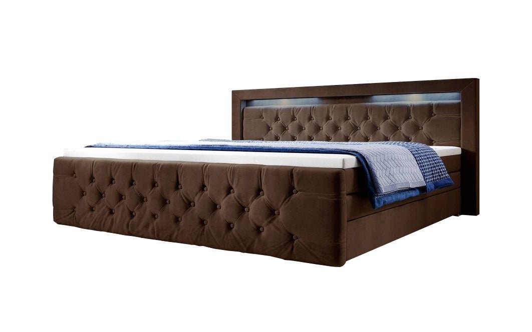 Luxusbetten24 Boxspringbett Boxspringbett Gloria, mit LED-Beleuchtung und Stauraum von Luxusbetten24