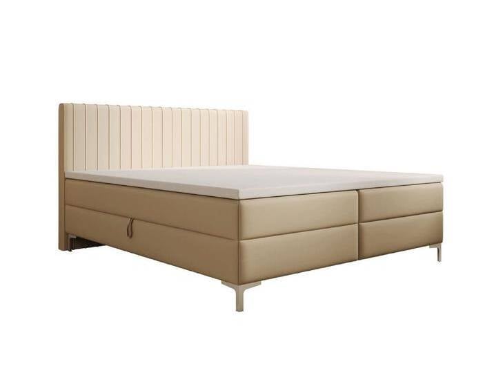 Luxusbetten24 Boxspringbett Leona Kunstleder, mit Stauraum, beige, mit Topper, Beige von Luxusbetten24