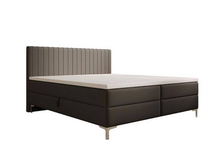 Luxusbetten24 Boxspringbett Leona Kunstleder, mit Stauraum, grau, ohne Topper, Grau von Luxusbetten24