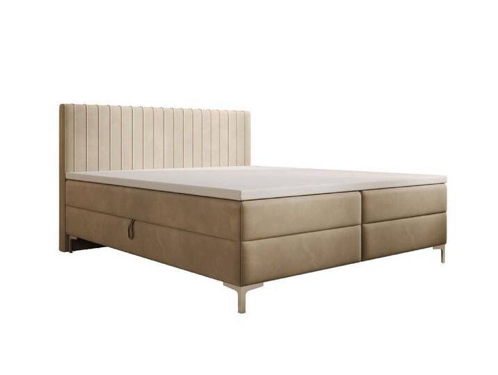 Luxusbetten24 Boxspringbett Leona Samt, mit Stauraum, beige, ohne Topper, Beige von Luxusbetten24