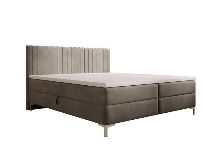 Luxusbetten24 Boxspringbett Leona Samt, mit Stauraum, grau, mit Topper, Grau von Luxusbetten24