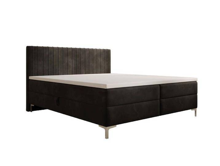 Luxusbetten24 Boxspringbett Leona Samt, mit Stauraum, schwarz, mit Topper, Schwarz von Luxusbetten24