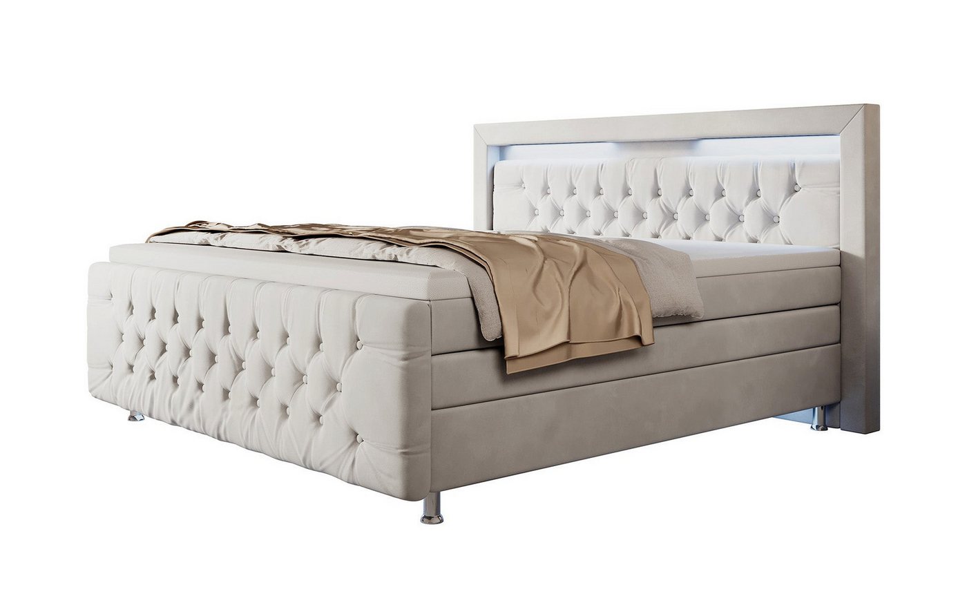 Luxusbetten24 Boxspringbett Lorena, mit LED-Beleuchtung und Stauraum von Luxusbetten24