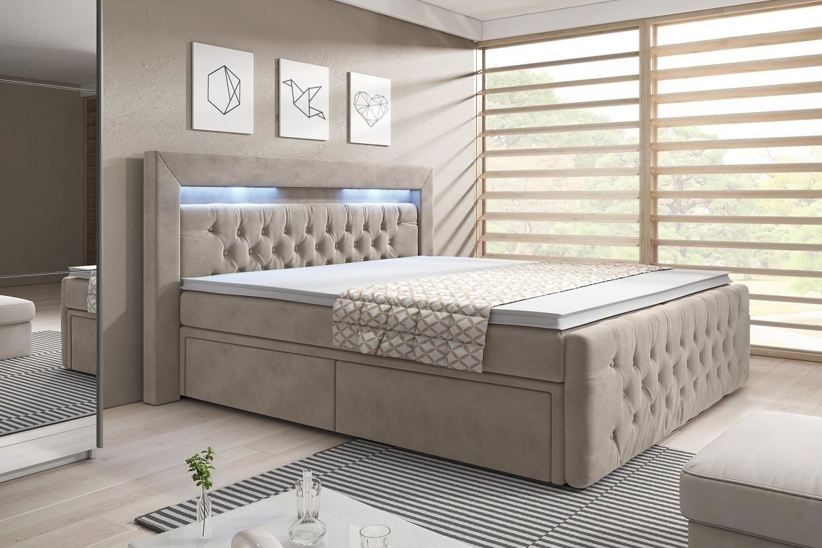 Luxusbetten24 Boxspringbett Menzogna, mit LED-Beleuchtung und Stauraum von Luxusbetten24