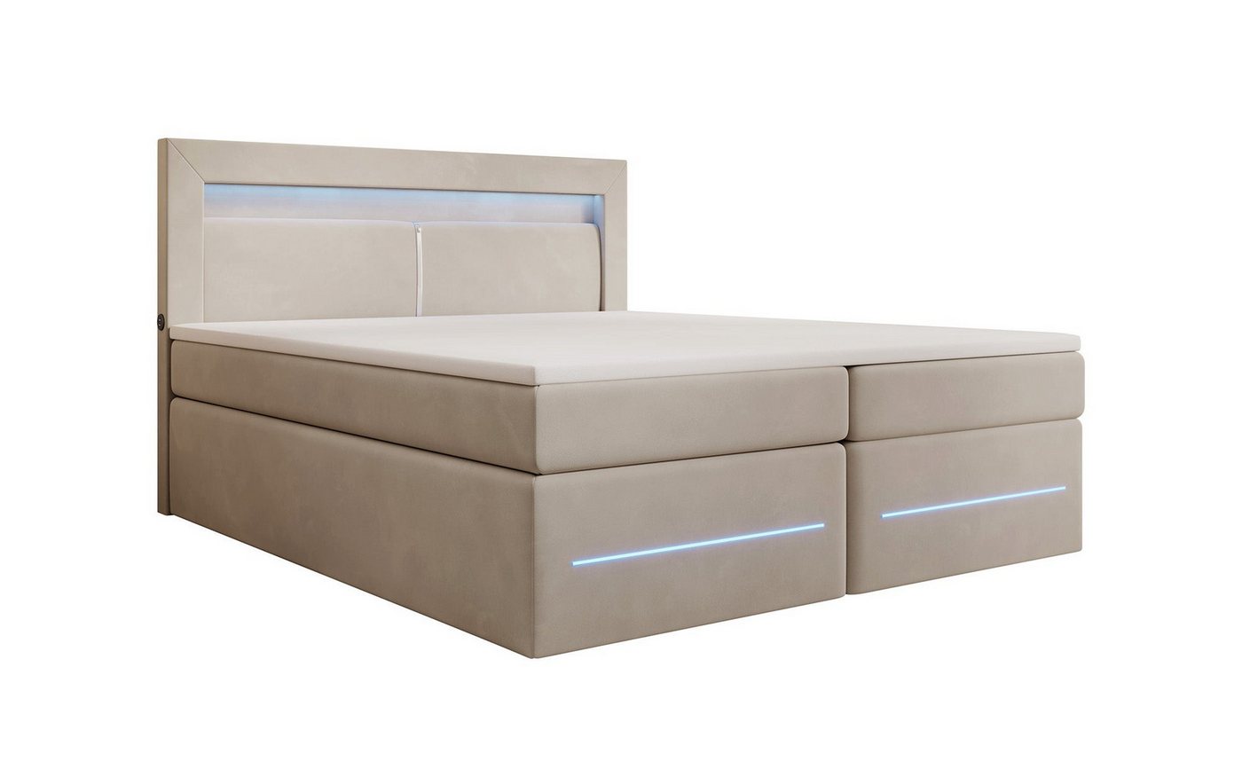 Luxusbetten24 Boxspringbett Minera, mit LED, USB und Stauraum von Luxusbetten24