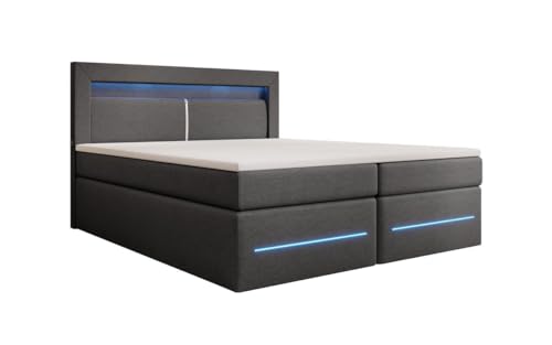 Luxusbetten24 Boxspringbett Nera 180x200 Doppelbett Polsterbett Bett mit LED, USB und Stauraum | Bezug: Stoff | Farbe: Grau | Härtegrad: H3 (70-100kg) von Luxusbetten24