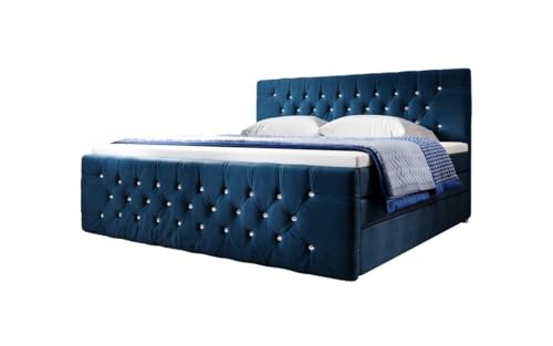 Luxusbetten24 Boxspringbett Paradise 180x200 Doppelbett Polsterbett Bett mit LED-Beleuchtung, USB-Anschluss und Füßen | Bezug: Samt | Farbe: Blau | Härtegrad: H4 (100kg+) von Luxusbetten24