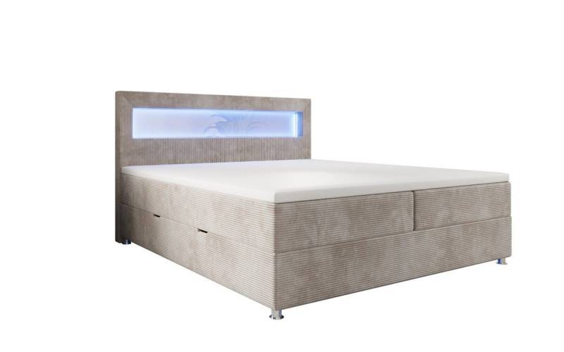 Luxusbetten24 Boxspringbett Relax in Cord, mit LED-Beleuchtung, Stauraum und USB-Anschluss von Luxusbetten24