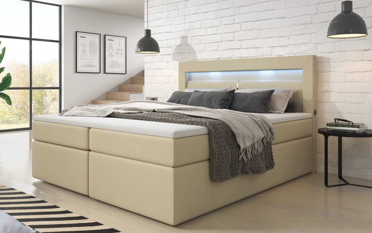 Luxusbetten24 Boxspringbett Repos, mit LED-Beleuchtung und USB-Anschluss von Luxusbetten24