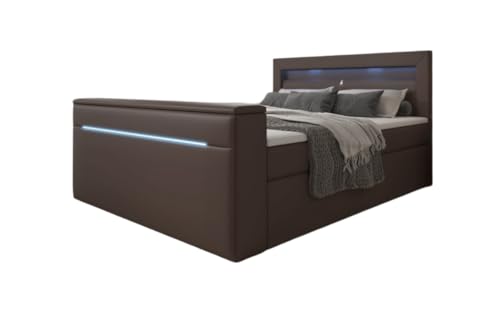 Luxusbetten24 Boxspringbett Repos 180x200 Doppelbett Polsterbett Bett mit TV Lift, USB und LED | Bezug: Kunstleder | Farbe: Braun | Härtegrad: H3 (70-100kg) von Luxusbetten24