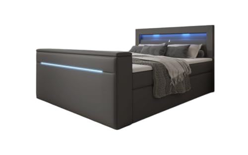 Luxusbetten24 Boxspringbett Repos 180x200 Doppelbett Polsterbett Bett mit TV Lift, USB und LED | Bezug: Kunstleder | Farbe: Grau | Härtegrad: H4 (100kg+) von Luxusbetten24