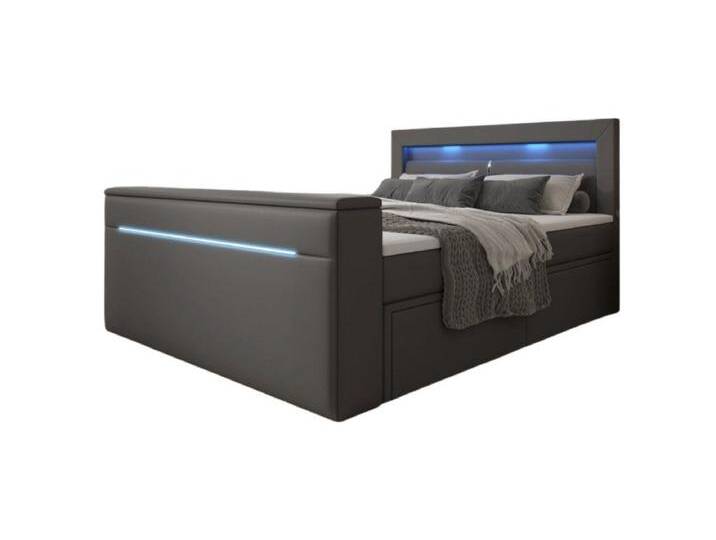 Luxusbetten24 Boxspringbett Rinori, mit TV Lift, USB, LED und Stauraum, grau, H3 (70-100kg), Grau von Luxusbetten24