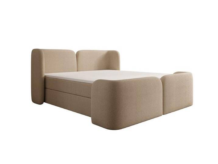 Luxusbetten24 Boxspringbett Riva in Bouclé mit Stauraum, beige, ohne Topper, Beige von Luxusbetten24