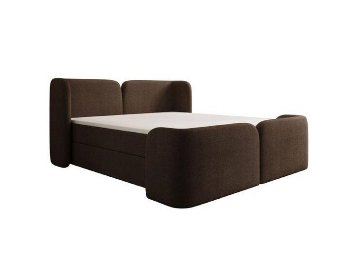 Luxusbetten24 Boxspringbett Riva in Bouclé mit Stauraum, braun, ohne Topper, Braun von Luxusbetten24