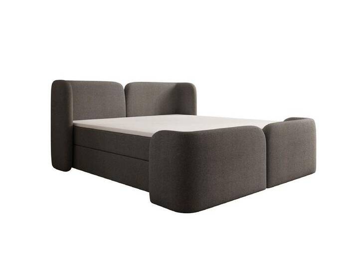 Luxusbetten24 Boxspringbett Riva in Bouclé mit Stauraum, grau, mit Topper, Grau von Luxusbetten24