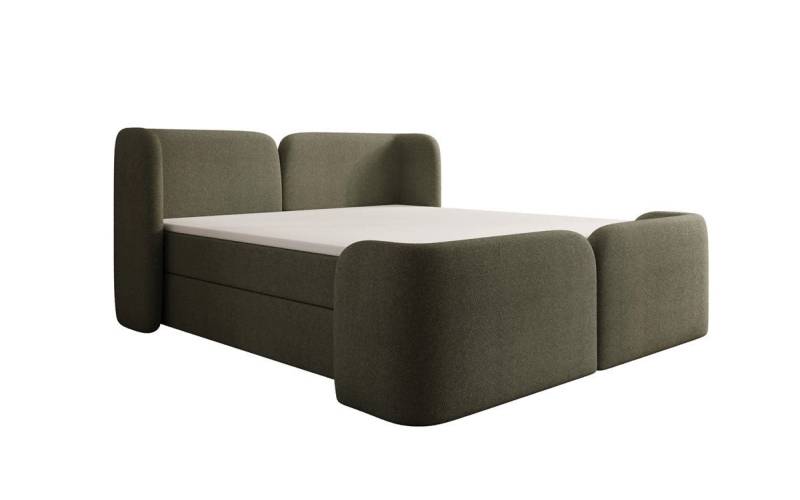 Luxusbetten24 Boxspringbett Riva in Bouclé mit Stauraum, wahlweise mit oder ohne Topper von Luxusbetten24
