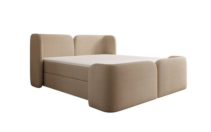 Luxusbetten24 Boxspringbett Riva in Bouclé mit Stauraum, wahlweise mit oder ohne Topper von Luxusbetten24