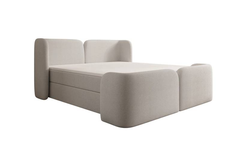 Luxusbetten24 Boxspringbett Riva in Bouclé mit Stauraum, wahlweise mit oder ohne Topper von Luxusbetten24