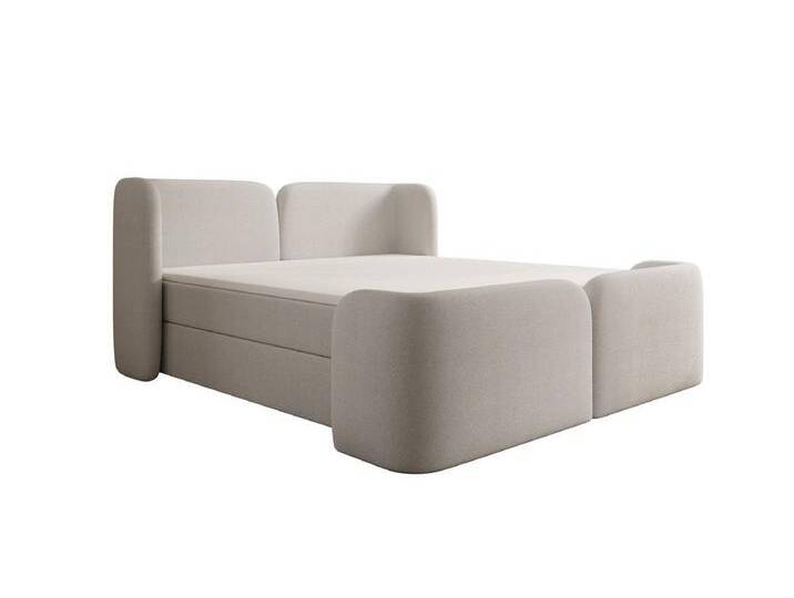 Luxusbetten24 Boxspringbett Riva in Bouclé mit Stauraum, weiß, mit Topper, Weiß von Luxusbetten24