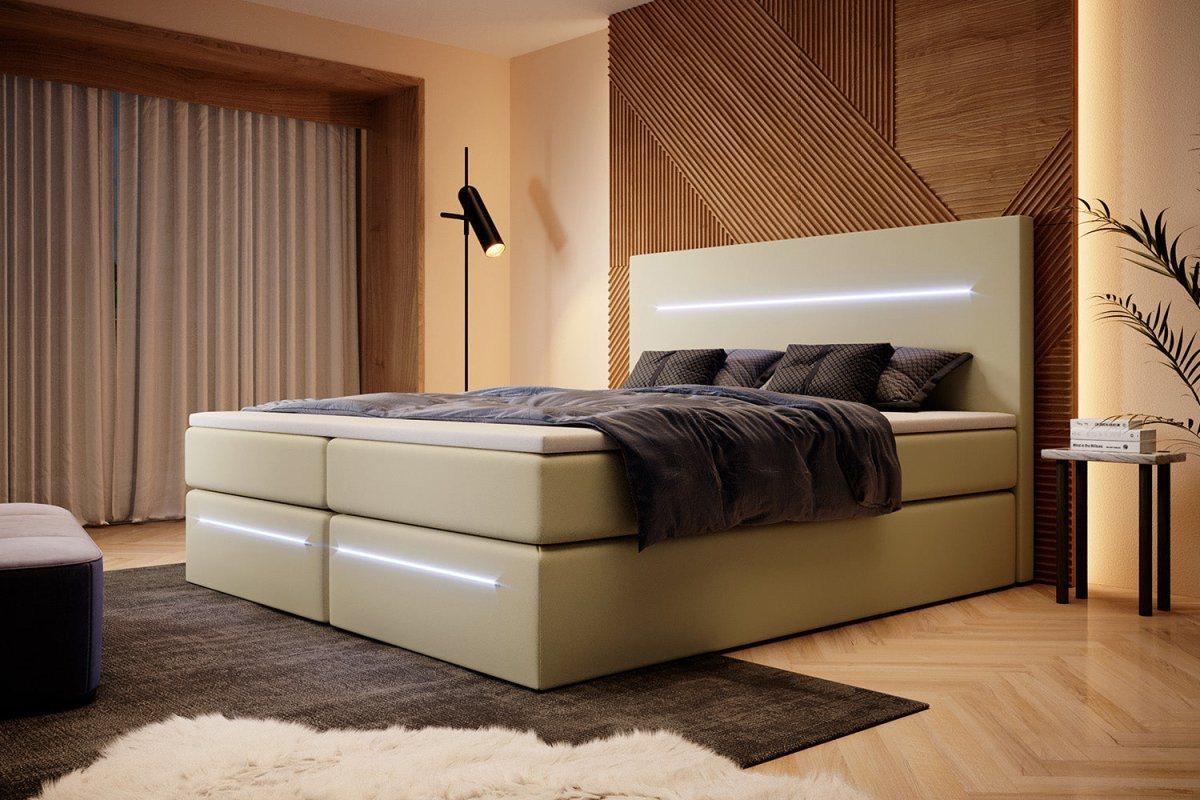 Luxusbetten24 Boxspringbett Sejour, mit LED-Beleuchtung und Stauraum von Luxusbetten24