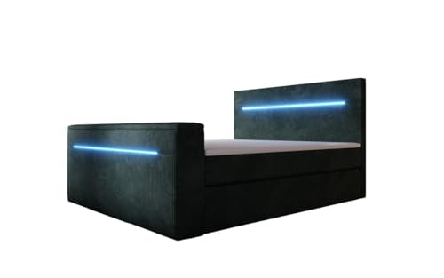 Luxusbetten24 Boxspringbett Sejour 160x200 mit TV-Lift, RGB-Beleuchtung und Stauraum | Bezug: Cord | Farbe: Grün | Härtegrad: H3 (70-100kg) von Luxusbetten24