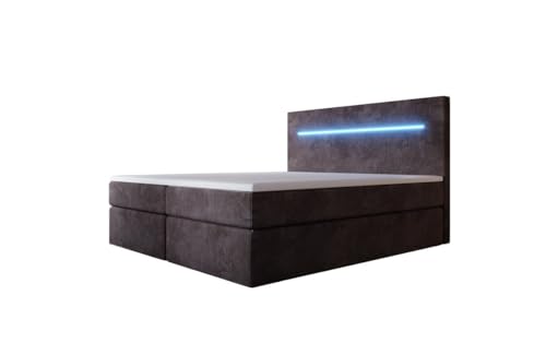 Luxusbetten24 Boxspringbett Sejour 180x200 mit LED-Beleuchtung und Stauraum | Bezug: Cord | Farbe: Braun | Härtegrad: H4 (100kg+) von Luxusbetten24