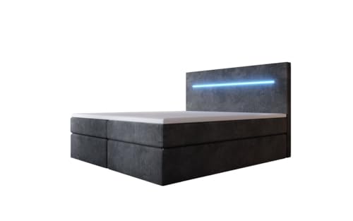 Luxusbetten24 Boxspringbett Sejour 200x200 mit LED-Beleuchtung und Stauraum | Bezug: Cord | Farbe: Grau | Härtegrad: H2 (bis 70kg) von Luxusbetten24