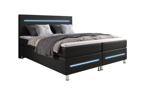 Luxusbetten24 Boxspringbett Sejour 180x200 Doppelbett Polsterbett Bett mit LED-Beleuchtung | Bezug: | Farbe: Schwarz | Härtegrad: H3 (70-100kg) von Luxusbetten24
