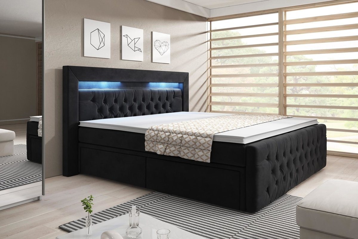 Luxusbetten24 Boxspringbett Sera, mit LED-Beleuchtung und Stauraum von Luxusbetten24