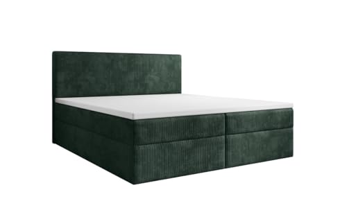 Luxusbetten24 Boxspringbett Soft in Cord 140x200 mit Stauraum | Bezug: Cord | Farbe: Grün | Härtegrad: H3 (70-100kg) - mittelfest von Luxusbetten24