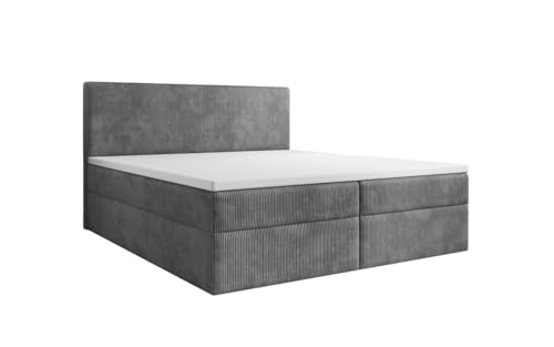 Luxusbetten24 Boxspringbett Soft in Cord 140x200 mit Stauraum | Bezug: Cord | Farbe: Hellgrau | Härtegrad: H3 (70-100kg) - mittelfest von Luxusbetten24