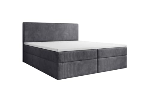 Luxusbetten24 Boxspringbett Soft in Cord 160x200 mit Stauraum | Bezug: Cord | Farbe: Grau | Härtegrad: H3 (70-100kg) - mittelfest von Luxusbetten24