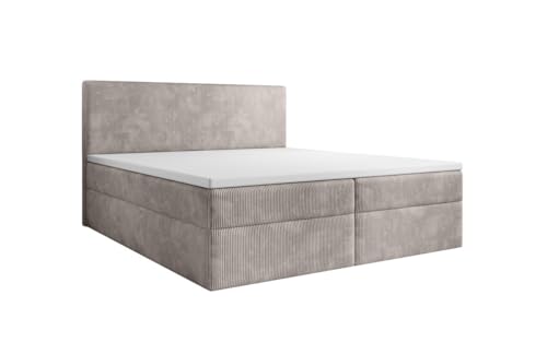Luxusbetten24 Boxspringbett Soft in Cord 180x200 mit Stauraum | Bezug: Cord | Farbe: Beige | Härtegrad: H3 (70-100kg) - mittelfest von Luxusbetten24