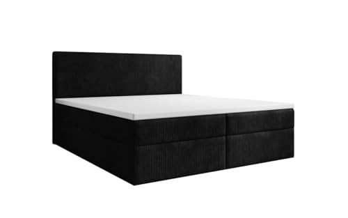 Luxusbetten24 Boxspringbett Soft in Cord 180x200 mit Stauraum | Bezug: Cord | Farbe: Schwarz | Härtegrad: H3 (70-100kg) - mittelfest von Luxusbetten24