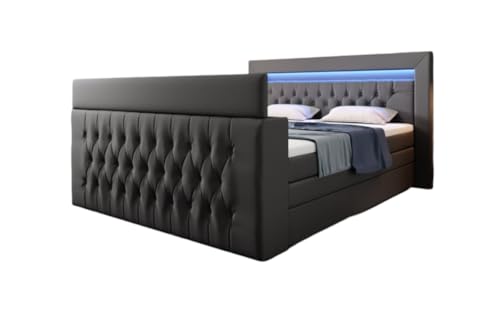 Luxusbetten24 Boxspringbett Sonino 180x200 Doppelbett Polsterbett Bett mit TV Lift, RGB-Beleuchtung und Stauraum | Bezug: Polyester | Farbe: Grau | Härtegrad: H3 (70-100kg) von Luxusbetten24