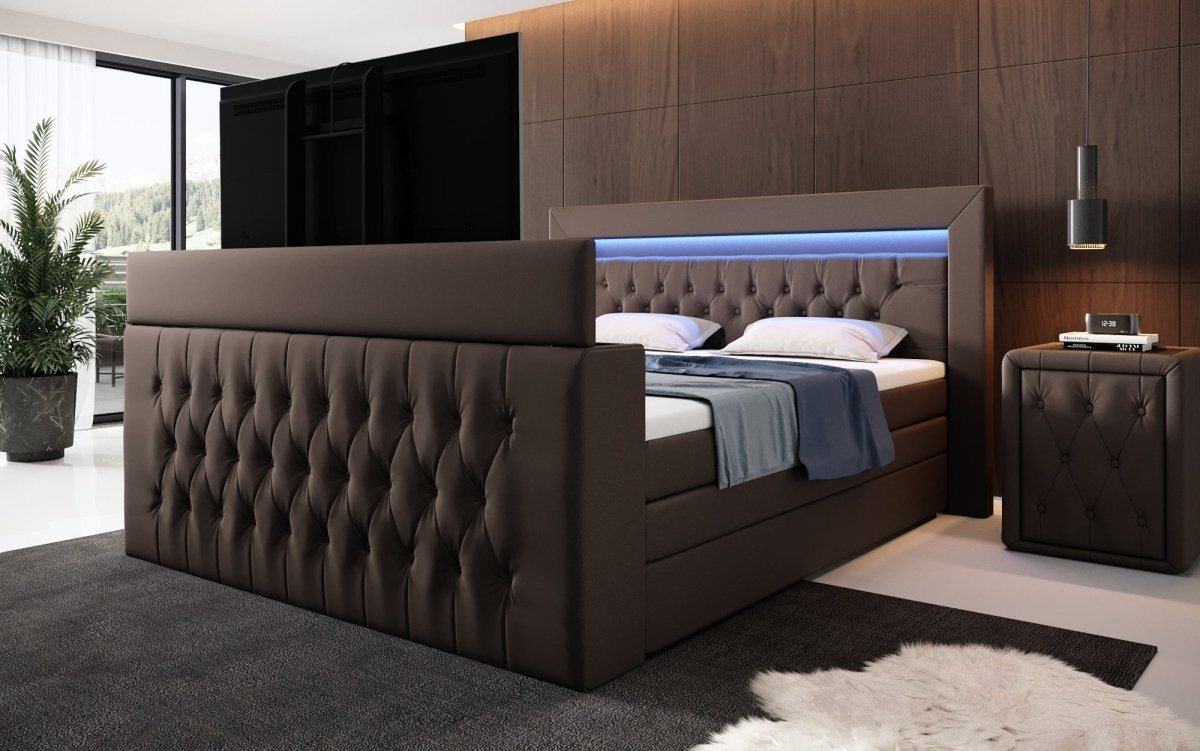 Luxusbetten24 Boxspringbett Sonino, mit TV Lift, RGB-Beleuchtung und Stauraum von Luxusbetten24