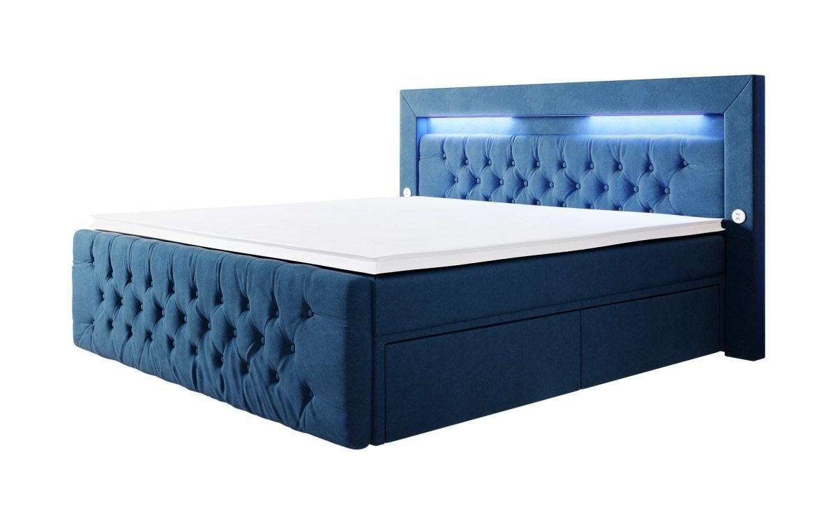 Luxusbetten24 Boxspringbett Sunshine, mit indirekter Beleuchtung, USB-Anschluss und Stauraum von Luxusbetten24