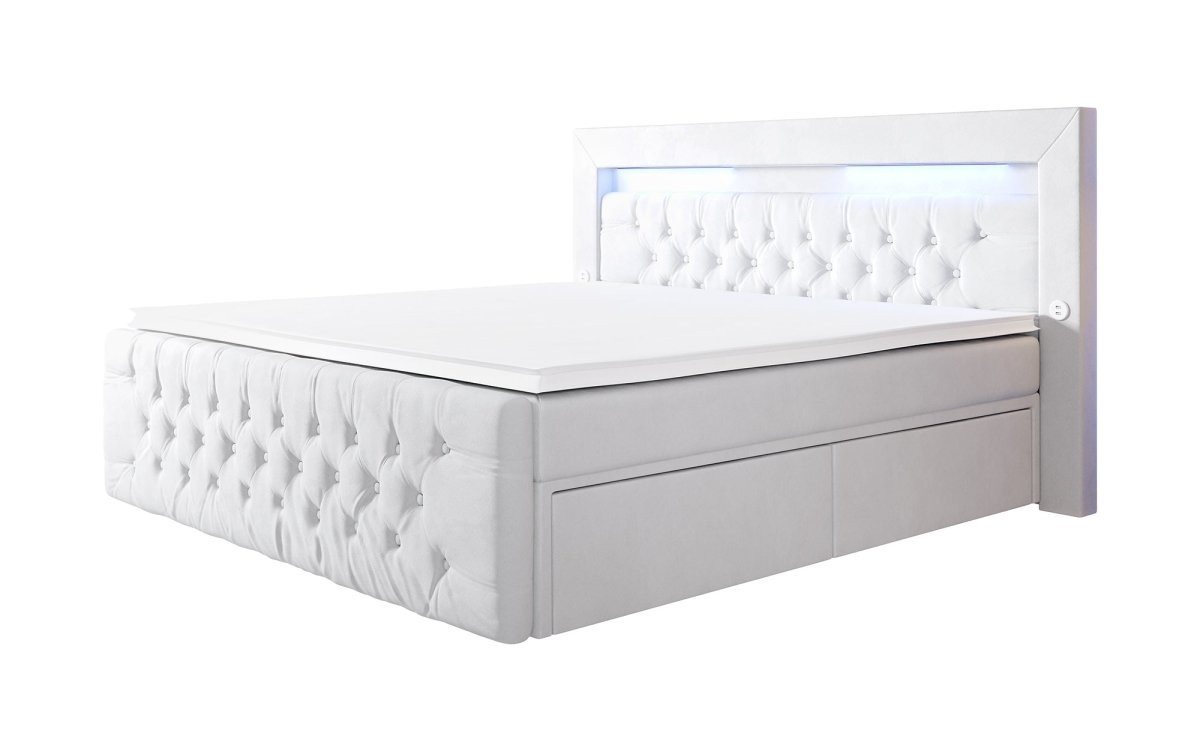 Luxusbetten24 Boxspringbett Sunshine, mit indirekter Beleuchtung, USB-Anschluss und Stauraum von Luxusbetten24