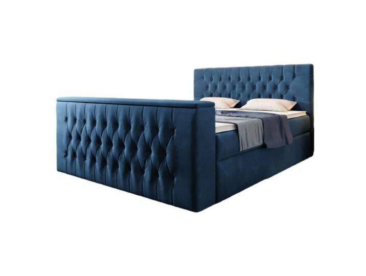 Luxusbetten24 Boxspringbett Velano, mit TV Lift und Stauraum, blau, H3 (70-100kg), Blau von Luxusbetten24