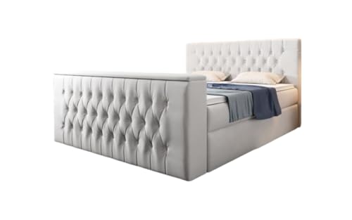 Luxusbetten24 Boxspringbett Velano 160x200 Doppelbett Polsterbett Bett mit TV Lift und Stauraum | Bezug: Samt | Farbe: Weiß | Härtegrad: H4 (100kg+) von Luxusbetten24