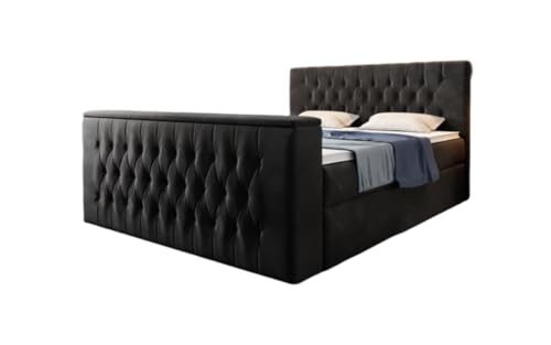 Luxusbetten24 Boxspringbett Velano 180x200 Doppelbett Polsterbett Bett mit TV Lift und Stauraum | Bezug: Samt | Farbe: Schwarz | Härtegrad: H3 (70-100kg) von Luxusbetten24
