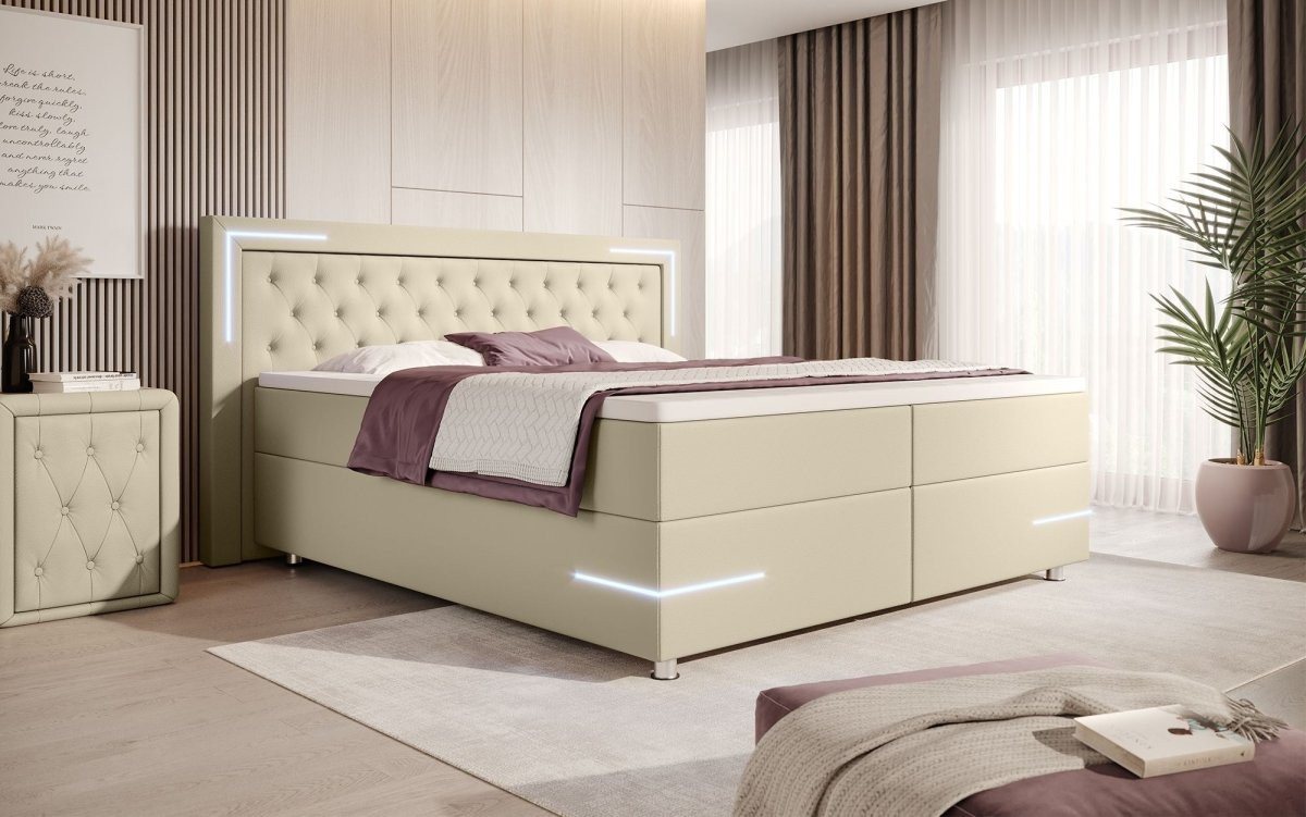 Luxusbetten24 Boxspringbett Verona, mit LED-Beleuchtung und Kunstlederbezug von Luxusbetten24