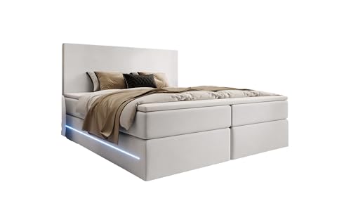 Luxusbetten24 Boxspringbett Voyage 140x200 Doppelbett Polsterbett Bett mit LED und Stauraum | Bezug: Samt | Farbe: Weiß | Härtegrad: H3 (70-100kg) von Luxusbetten24