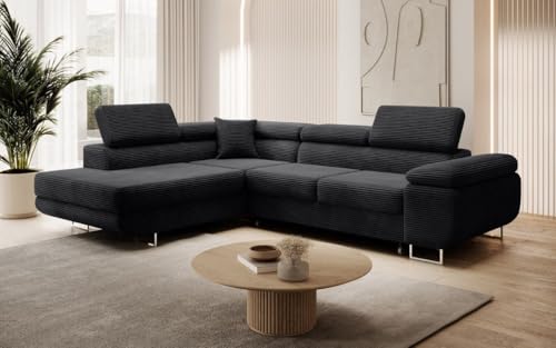 Luxusbetten24 Designer Sofa Aston mit Schlaf- und Klappfunktion | Bezug: Cord | Farbe: Schwarz | Stellvariante: Links Luxusbetten24 Designer Sofa Aston mit Schlaf- und Klappfunktion | Bezug: Cord | Farbe: Schwarz | Stellvariante: Links von Luxusbetten24