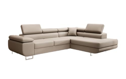 Luxusbetten24 Designer Sofa Aston mit Stauraum und Schlaffunktion | Bezug: Kunstleder | Farbe: Beige | Stellvariante: Rechts Luxusbetten24 Designer Sofa Aston mit Stauraum und Schlaffunktion | Bezug: Kunstleder | Farbe: Beige | Stellvariante: Rechts von Luxusbetten24
